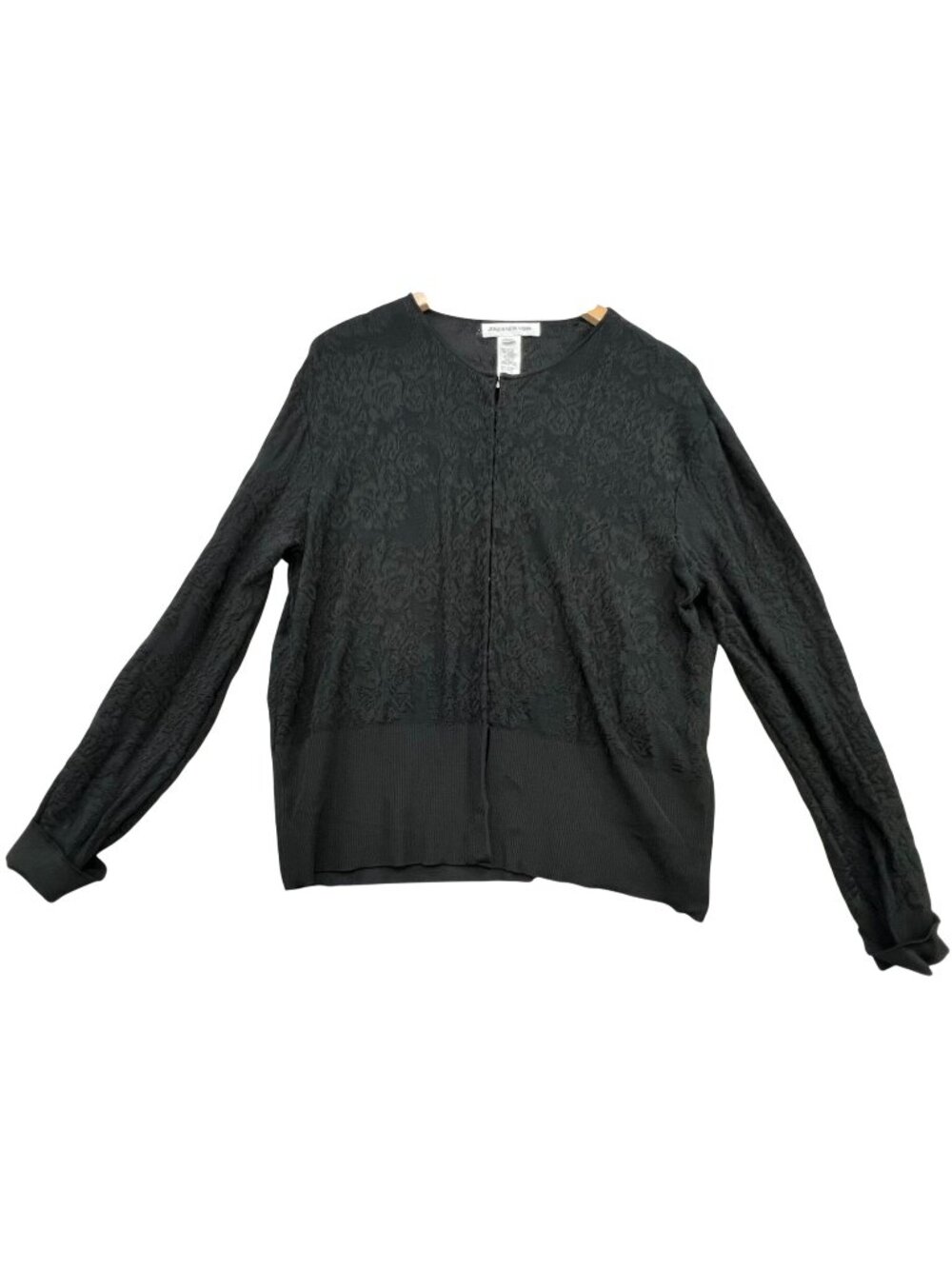 Jones New York Womens Hook & Eye Cardigan Long Sleeve Ribbed Hem XL Black Floral